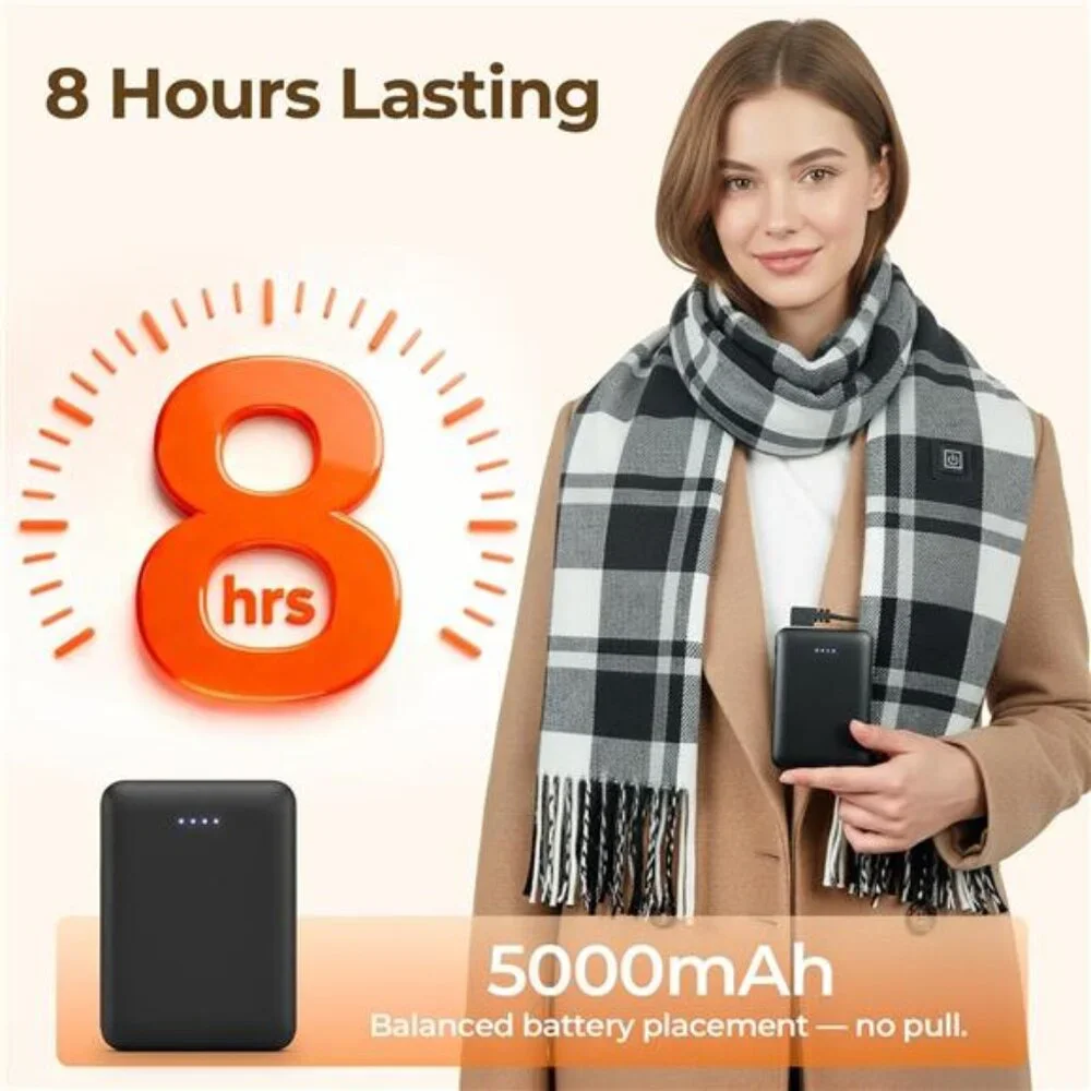 Heated Scarf Unisex with 5000mAh Rechargeable Battery, 3 Temperature Settings - Picture 2 of 7